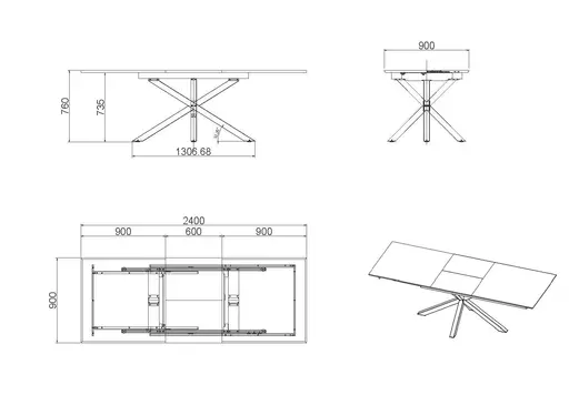 Esstisch MAKAIO - ausziehbar, LB ca. 180x90 cm, Eiche Furnier, Schweizer Kante, Schwarz