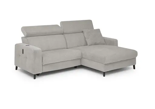 Ecksofa JANKO - 1-Sitzer mit Longchair rechts, Relaxfunktion motorisch, Stoff, Grau