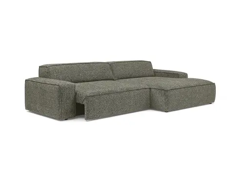 Ecksofa - 2-Sitzer mit Longchair rechts, Sitzvorzug motorisch, Stoff, Graubraun