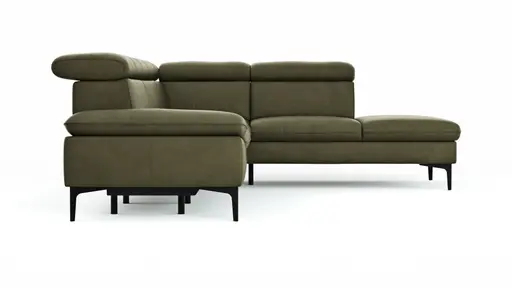 Ecksofa Felipa - 2,5-Sitzer mit Ecke rechts inkl. Armlehne verstellbar und Rückenlehne/Sitztiefe verstellbar (motorisch), Leder, Olive