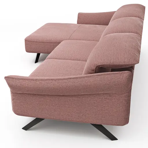 Ecksofa Bormio - Longchair links mit 3-Sitzer, Kopfteilverstellung, Stoff, Pfirsich