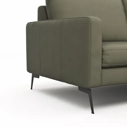 Ecksofa Enna - 3-Sitzer mit Longchair rechts, Armlehne A, Leder, Olive