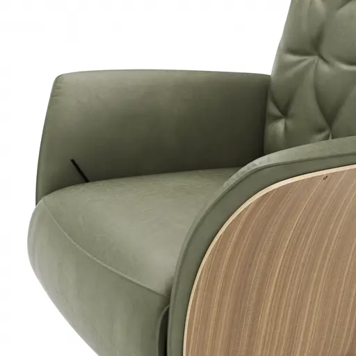 Drehsessel Aberdeen - Größe M, inkl. Relaxfunktion, Holzblende furniert, Nussbaum, Leder, Moos