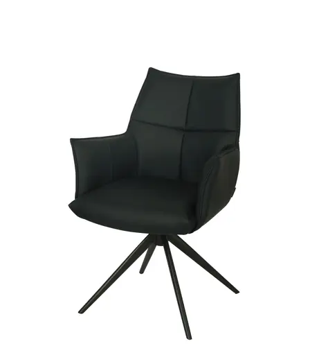 Armlehnstuhl MELE - drehbar, Leder, Schwarz