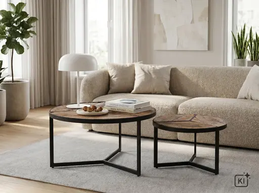  Couchtisch - 2er Set, Vintage Holz, Schwarz