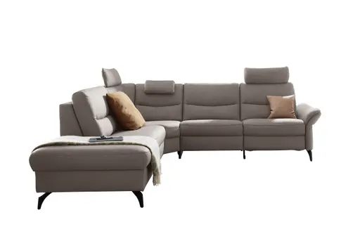 Ecksofa EM Amarante - mit Kopfstütze, Ecke links mit 2,5-Sitzer, Leder, Braun