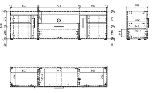 Lowboard- Eiche Dekor, Dunkelgrau