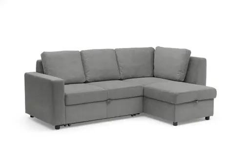 Ecksofa PRO FLEXX - 2-Sitzer, Ecke rechts inkl. Schlaffunktion und Bettkasten, Stoff, Grau