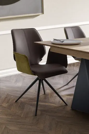 Armlehnstuhl Penthouse comfy - Drehbar, Kunstleder Dunkelbraun, Stoff, Pistazie