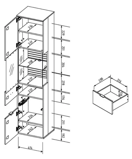 Vitrine - mit Beleuchtung, B ca. 45 cm, Kaschmir, Riva Eiche Nachbildung