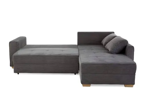 Ecksofa JAMELL - 2,5-Sitzer, Ecke rechts inkl. Schlaffunktion mit Bettkasten, Stoff, Grau