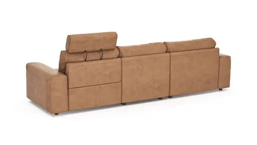 Ecksofa Balok - Longchair groß rechts mit 2,5-Sitzer, inkl. Relaxfunktion (motorisch) und Kopfstütze, Leder, Cognac