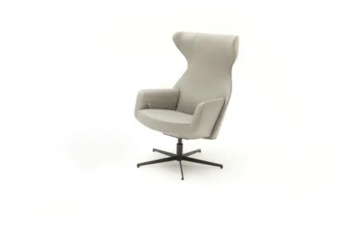 Sessel Kian - Leder, Steingrau, Gestell Schwarz