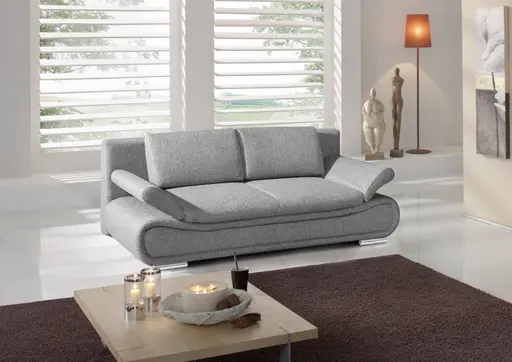 Querschläfer - Schlaffunktion mit Bettkasten, Armlehne verstellbar, Stoff, Grau