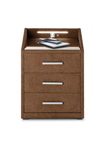 Nachttisch- Terracotta, mit Glasplatte, inkl. Beleuchtung