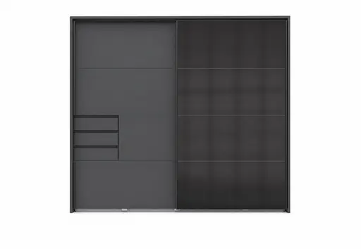 Schwebetürenschrank- B ca. 225 cm, Graphit, Glas, Schwarz