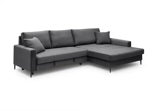 Ecksofa - 3-Sitzer mit Longchair rechts, Schlaffunktion mit Bettkasten, Stoff, Anthrazit