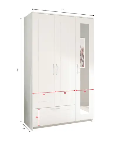 Drehtürenschrank- B ca. 117 cm, Weiß, Spiegel