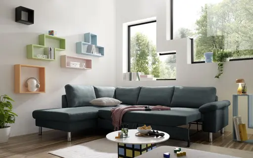 Ecksofa COOL - Ecke links mit 2,5-Sitzer, Querschläfer, Stoff, Anthrazit