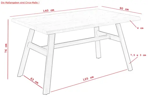 Esstisch - LB ca. 140x90 cm, Eiche hell Nachbildung, Schwarz