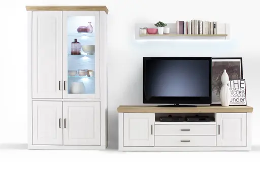 Wohnwand - mit Beleuchtung, Pinie Nachbildung