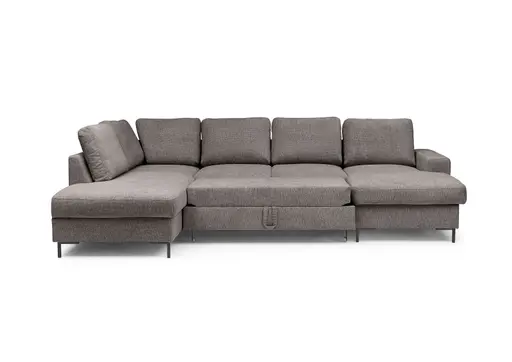 Wohnlandschaft - Ecke links mit 2-Sitzer und Longchair rechts, Stoff, Mocca