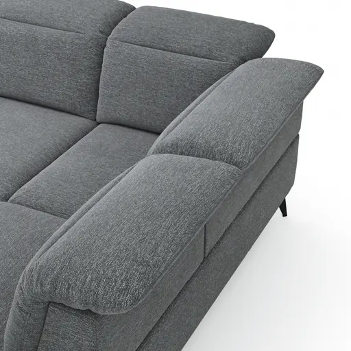 Ecksofa Alegria - 2,5-Sitzer mit Ecke rechts inkl. Kopfteil/ Armlehne/ Sitztiefe verstellbar, Stoff, Graublau