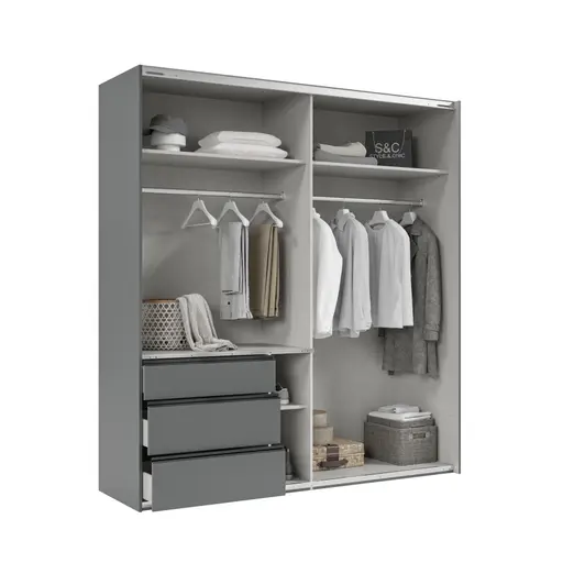 Schwebetürenschrank- B ca. 200 cm, Graphit, Eiche Dekor