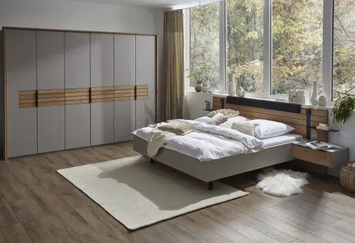 Drehtürenschrank Scottsdale - inkl. Passepartout und Beleuchtung, B ca. 307cm, Lack, Samtgrau