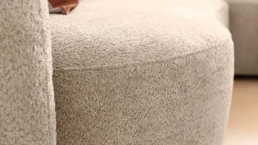 Ecksofa Karasu - 3-Sitzer mit Ottomane rechts, Stoff, Natur