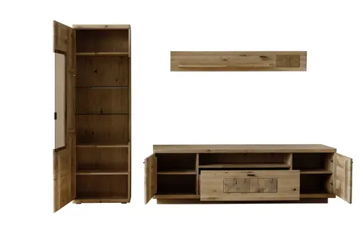 Wohnwand - mit Hirnholz Applikation, Balkeneiche, massiv