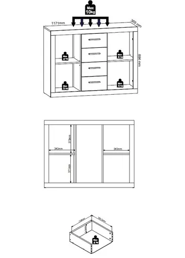 Kommode - B ca. 117 cm, Sonoma Eiche Nachbildung, Weiß