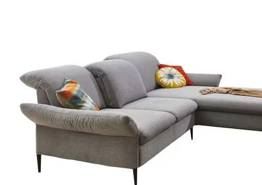 Ecksofa - 2,5-Sitzer mit Longchair rechts, inkl. Rückentiefen- und Kopfteilverstellung, Stoff, Grau