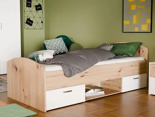 Bettgestell FILIPO- Liegefläche ca. 90x200 cm, Eiche Dekor, Weiß