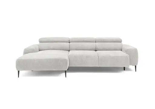 Ecksofa - Longchair links mit 2-Sitzer, Sitzvorzug motorisch, Kopfteil verstellbar, Stoff, Creme