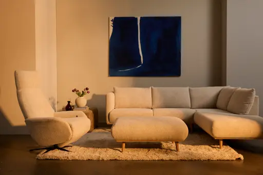 Ecksofa Mille - 2,5-Sitzer mit Ecke rechts, Stoff, Ecru