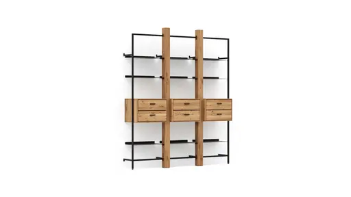 Regal Blackpool - Eiche massiv, Metall schwarz