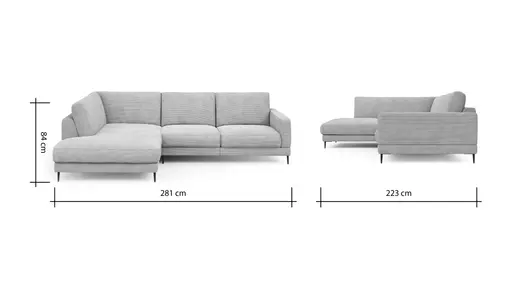 Ecksofa Janne - Ecke links, 2-Sitzer, Feincord, Sand