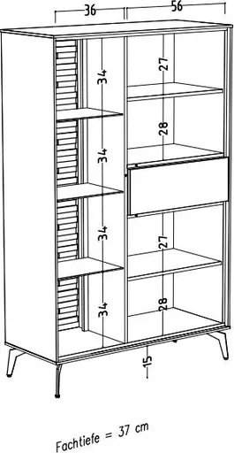 Highboard - mit Beleuchtung, B ca. 101 cm, Weiß, Asteiche, Schwarz