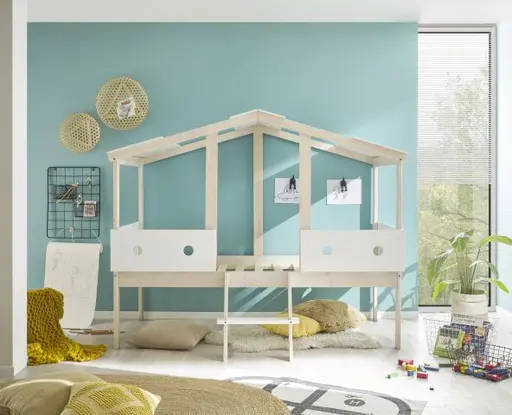 Hausbett - Liegefläche ca. 90x200 cm, Weiß, Kiefer Natur