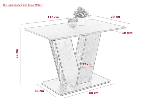Esstisch - LB ca. 110x70 cm, Betonoptik, Schwarz
