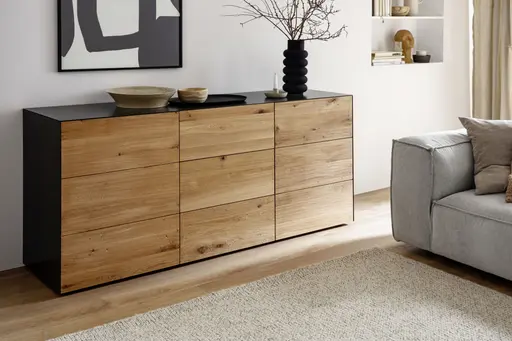 Sideboard Jan - Wildeiche massiv, Metall