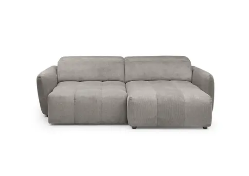 Ecksofa MADAN - 1,5-Sitzer mit Longchair rechts, Sitztiefe verstellbar motorisch, Kopfteil verstellbar, Stoff, Truffle