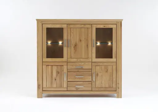 Highboard - mit Beleuchtung, Wildeiche teilmassiv