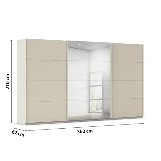 Schwebetürenschrank RIVASA- B ca. 361 cm, Champagner, Spiegel