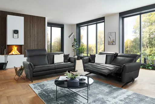 Sofa - 2,5-Sitzer, Kopfteil verstellbar, Sitzvorzug motorisch, Leder, Anthrazit