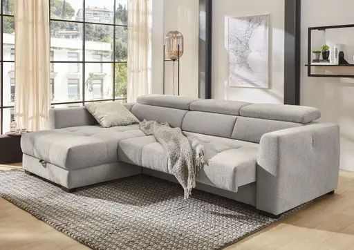 Ecksofa - 2-Sitzer, Ecke rechts, Stoff, Grau