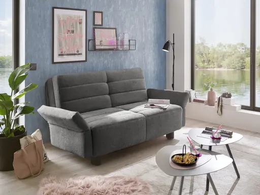  Faltsofa Easy - 2-Sitzer, ca. 140 cm inkl. Schlaffunktion/Topper/Armteil verstellbar, Stoff, Dunkelgrau