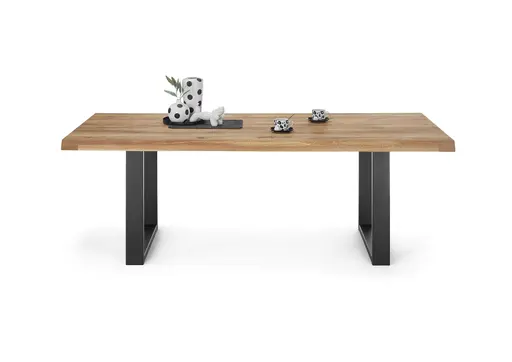 Esstisch - LB ca. 200x100 cm, Wildeiche massiv geölt, Baumkante, Schwarz