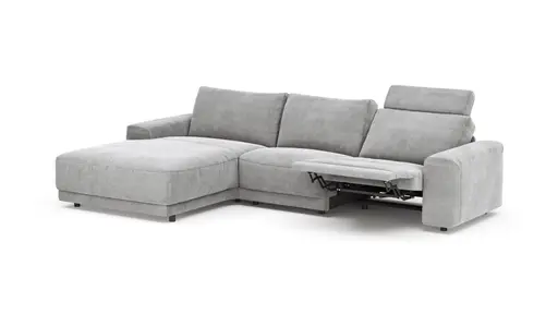 Ecksofa Balok - Longchair groß links mit 2,5-Sitzer, inkl. Relaxfunktion (motorisch) und Kopfstütze, Stoff, Eisengrau